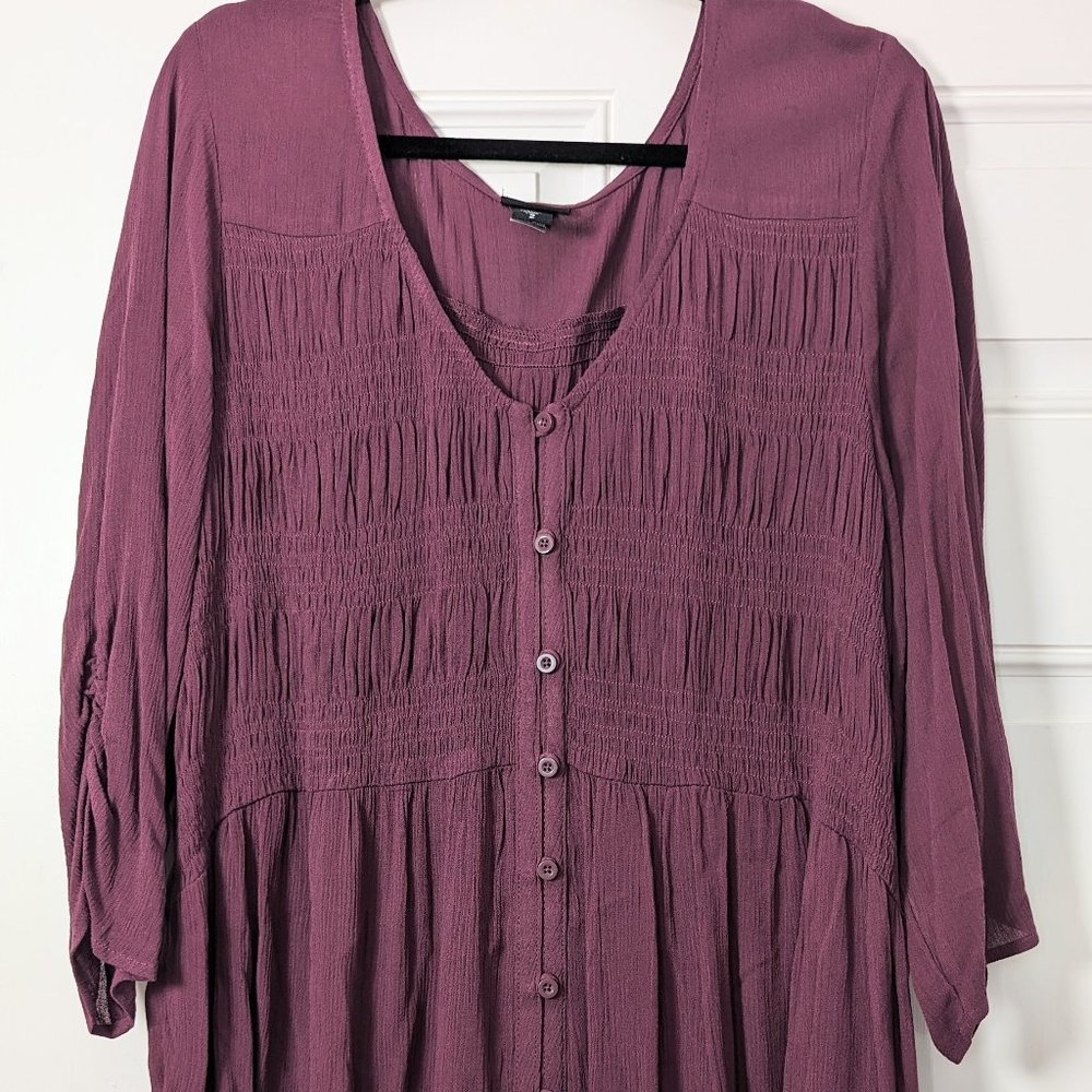 Torrid Burgundy Crinkle Gauze Three-Quarter Sleeve Blouse